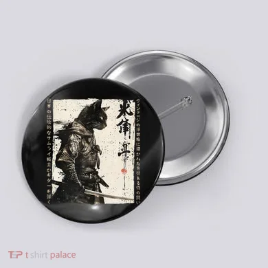 Samurai Cat Warrior Ukiyo Ink Artwork Cat Samurai Button