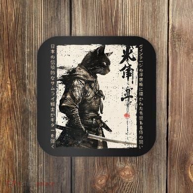Samurai Cat Warrior Ukiyo Ink Artwork Cat Samurai Coaster