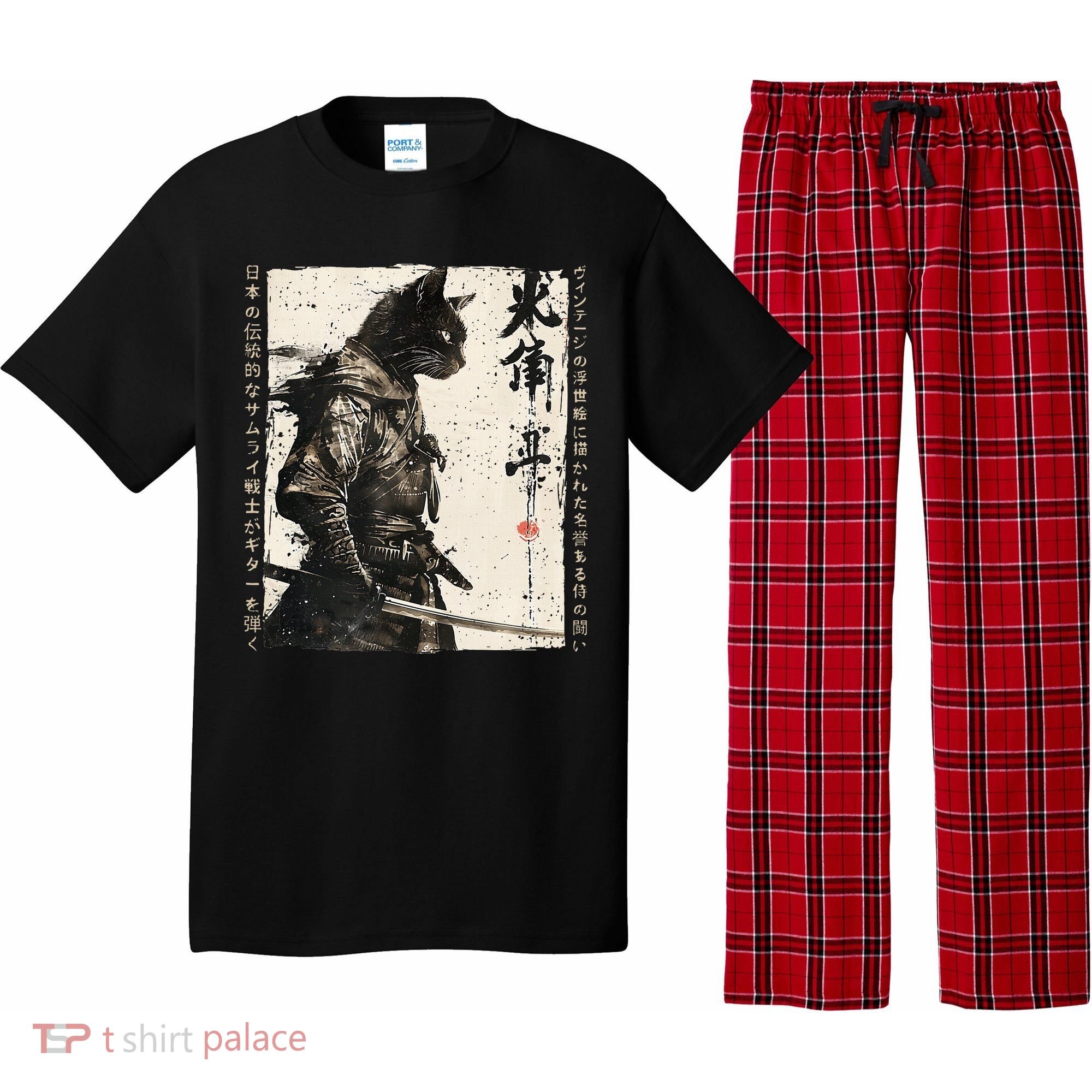 Samurai Cat Warrior Ukiyo Ink Artwork Cat Samurai Pajama Set