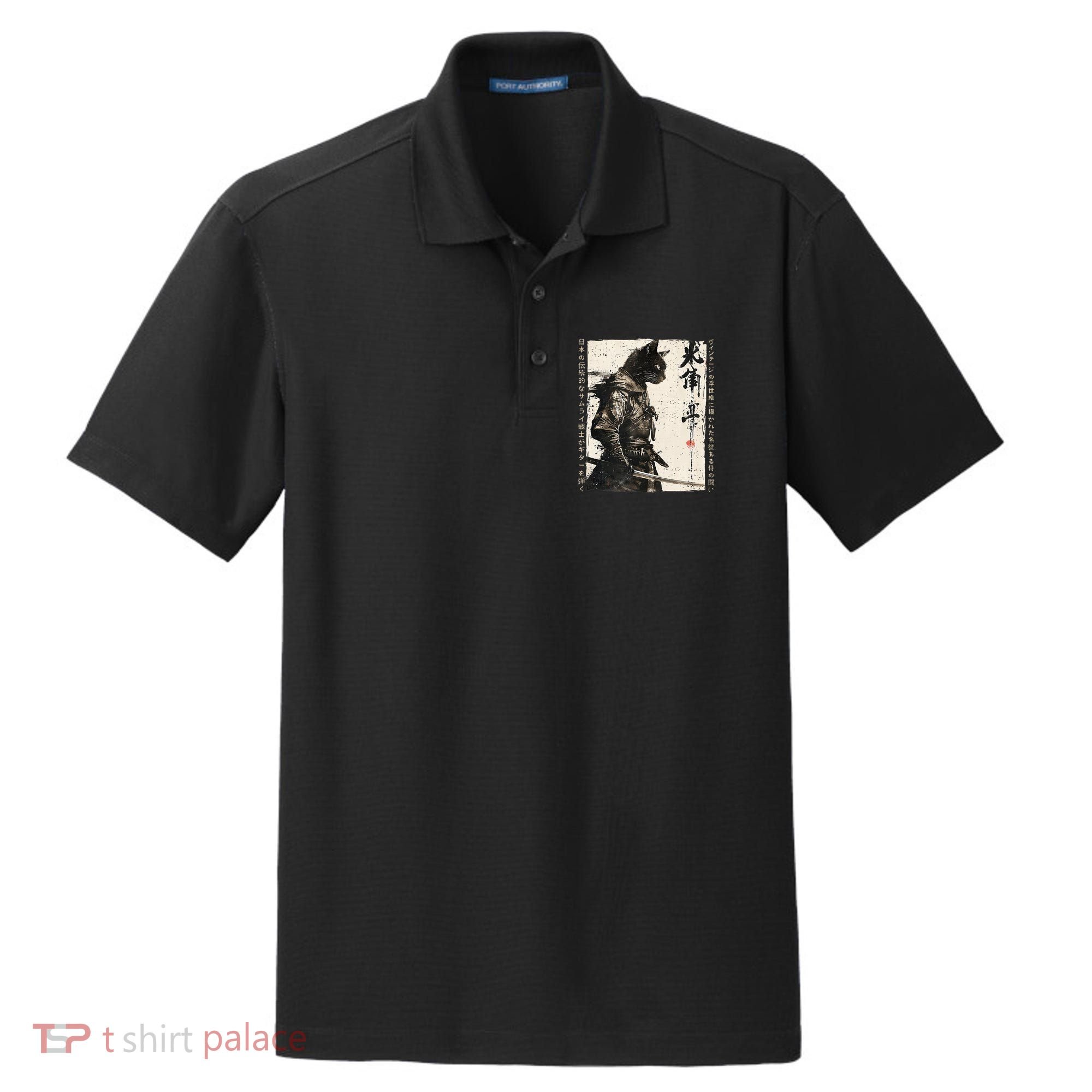 Samurai Cat Warrior Ukiyo Ink Artwork Cat Samurai Dry Zone Grid Polo
