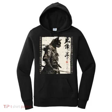 Samurai Cat Warrior Ukiyo Ink Artwork Cat Samurai Women's Hoodie