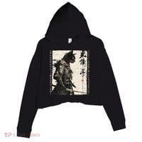 Samurai Cat Warrior Ukiyo Ink Artwork Cat Samurai Crop Fleece Hoodie thumb 0