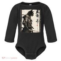 Samurai Cat Warrior Ukiyo Ink Artwork Cat Samurai Baby Long Sleeve Bodysuit thumb 0