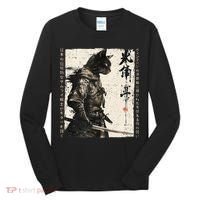 Samurai Cat Warrior Ukiyo Ink Artwork Cat Samurai Tall Long Sleeve Shirt thumb 0