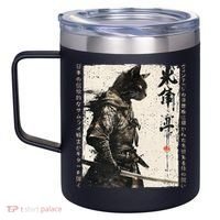 Samurai Cat Warrior Ukiyo Ink Artwork Cat Samurai 12oz Stainless Steel Coffee Mug thumb 2