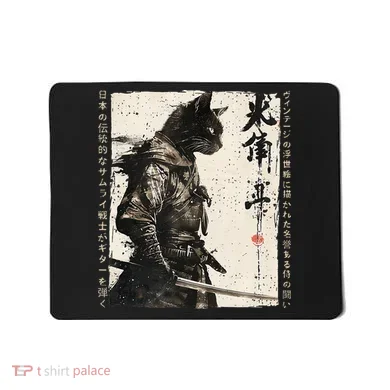 Samurai Cat Warrior Ukiyo Ink Artwork Cat Samurai Mousepad