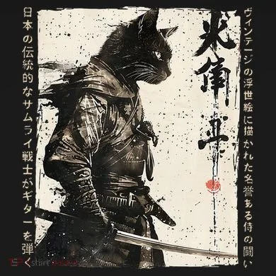 Samurai Cat Warrior Ukiyo Ink Artwork Cat Samurai Ornament