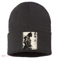 Samurai Cat Warrior Ukiyo Ink Artwork Cat Samurai Sustainable Knit Beanie thumb 0