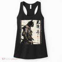 Samurai Cat Warrior Ukiyo Ink Artwork Cat Samurai Women's Tank Top thumb 0