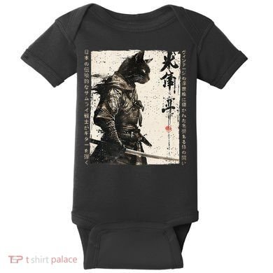 Samurai Cat Warrior Ukiyo Ink Artwork Cat Samurai Baby Bodysuit