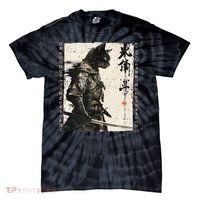 Samurai Cat Warrior Ukiyo Ink Artwork Cat Samurai Tie-Dye T-Shirt thumb 0