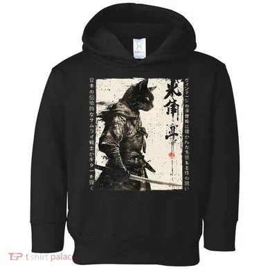 Samurai Cat Warrior Ukiyo Ink Artwork Cat Samurai Toddler Hoodie