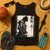 Samurai Cat Warrior Ukiyo Ink Artwork Cat Samurai Tank Top thumb 4