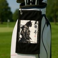 Samurai Cat Warrior Ukiyo Ink Artwork Cat Samurai Golf Towel thumb 2