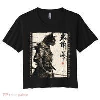 Samurai Cat Warrior Ukiyo Ink Artwork Cat Samurai Women's Crop Top Tee thumb 0