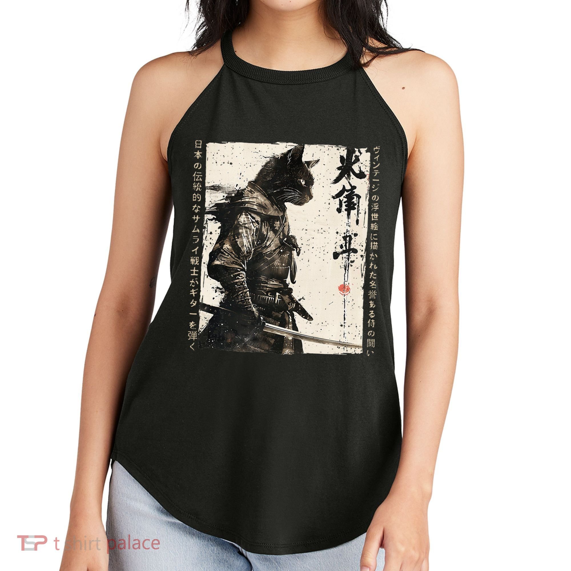 Samurai Cat Warrior Ukiyo Ink Artwork Cat Samurai Women's Perfect Tri Rocker Tank
