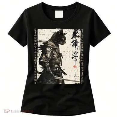Samurai Cat Warrior Ukiyo Ink Artwork Cat Samurai Women's T-Shirt