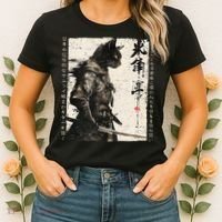 Samurai Cat Warrior Ukiyo Ink Artwork Cat Samurai Women's T-Shirt thumb 2