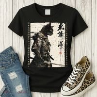 Samurai Cat Warrior Ukiyo Ink Artwork Cat Samurai Women's T-Shirt thumb 3