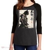 Samurai Cat Warrior Ukiyo Ink Artwork Cat Samurai Women's Tri-Blend 3/4-Sleeve Raglan Shirt thumb 2