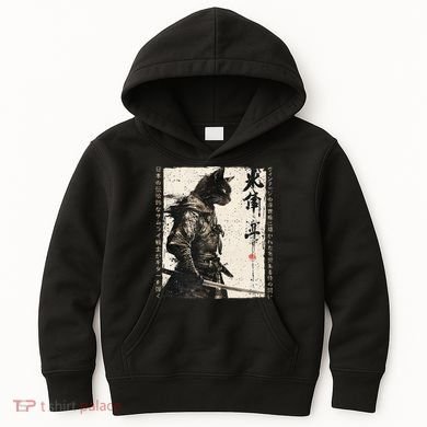 Samurai Cat Warrior Ukiyo Ink Artwork Cat Samurai Kids Hoodie
