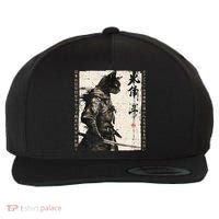 Samurai Cat Warrior Ukiyo Ink Artwork Cat Samurai Wool Snapback Cap thumb 0
