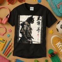 Samurai Cat Warrior Ukiyo Ink Artwork Cat Samurai Kids T-Shirt thumb 3