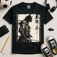 Samurai Cat Warrior Ukiyo Ink Artwork Cat Samurai Kids Tie-Dye T-Shirt thumb 2