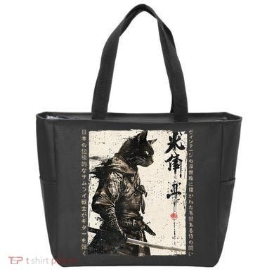 Samurai Cat Warrior Ukiyo Ink Artwork Cat Samurai Tote Bag