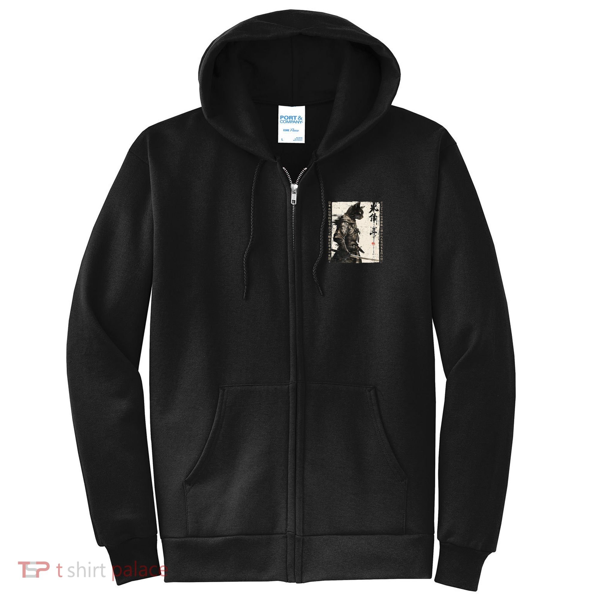 Samurai Cat Warrior Ukiyo Ink Artwork Cat Samurai Full Zip Hoodie