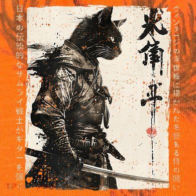 Samurai Cat Warrior Ukiyo Ink Artwork Cat Samurai Kati Licensed 12" Camo Cuffed Beanie