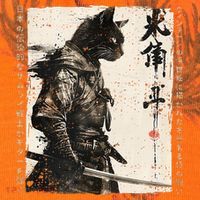 Samurai Cat Warrior Ukiyo Ink Artwork Cat Samurai Kati Licensed 12" Camo Cuffed Beanie thumb 2