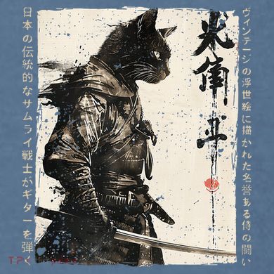 Samurai Cat Warrior Ukiyo Ink Artwork Cat Samurai Garment-Dyed Sweatshirt