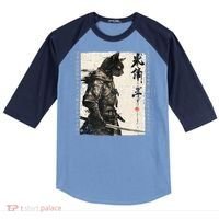 Samurai Cat Warrior Ukiyo Ink Artwork Cat Samurai Raglan Baseball Sleeve Shirt thumb 0