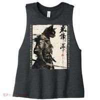 Samurai Cat Warrior Ukiyo Ink Artwork Cat Samurai Women's Racerback Cropped Tank thumb 0