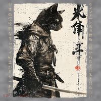 Samurai Cat Warrior Ukiyo Ink Artwork Cat Samurai Women's Racerback Cropped Tank thumb 2