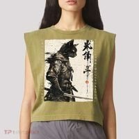 Samurai Cat Warrior Ukiyo Ink Artwork Cat Samurai Garment-Dyed Women's Muscle Tee thumb 2