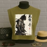Samurai Cat Warrior Ukiyo Ink Artwork Cat Samurai Garment-Dyed Women's Muscle Tee thumb 3