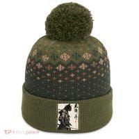 Samurai Cat Warrior Ukiyo Ink Artwork Cat Samurai The Baniff Cuffed Pom Beanie thumb 0