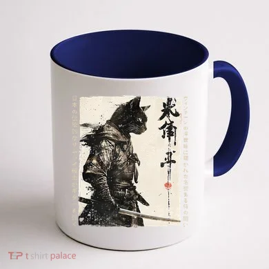 Samurai Cat Warrior Ukiyo Ink Artwork Cat Samurai Coffee Mug back