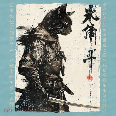 Samurai Cat Warrior Ukiyo Ink Artwork Cat Samurai Sueded Cloud Jersey T-Shirt