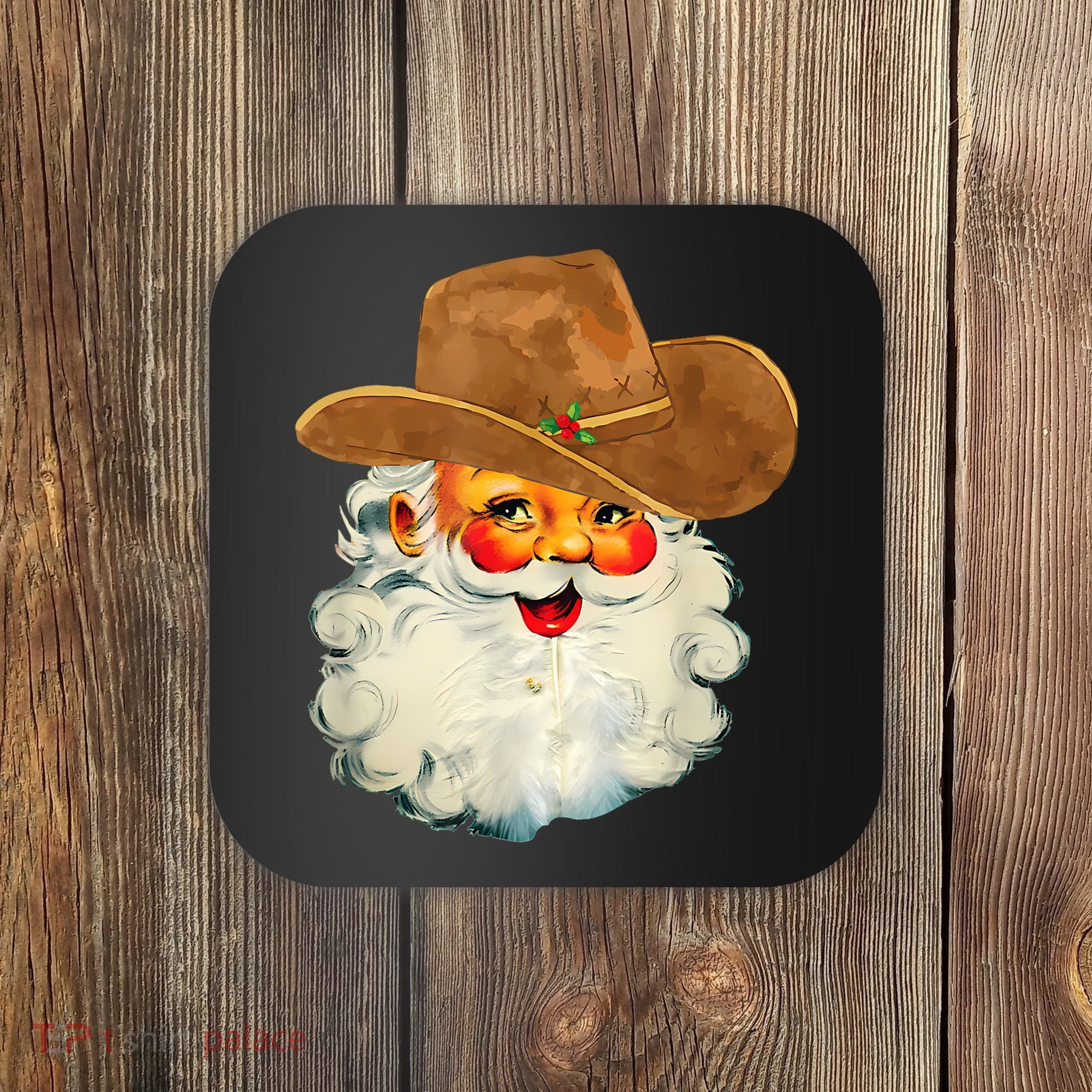 Santa Cowboy Western Christmas Xmas Holiday Pajamas Coaster