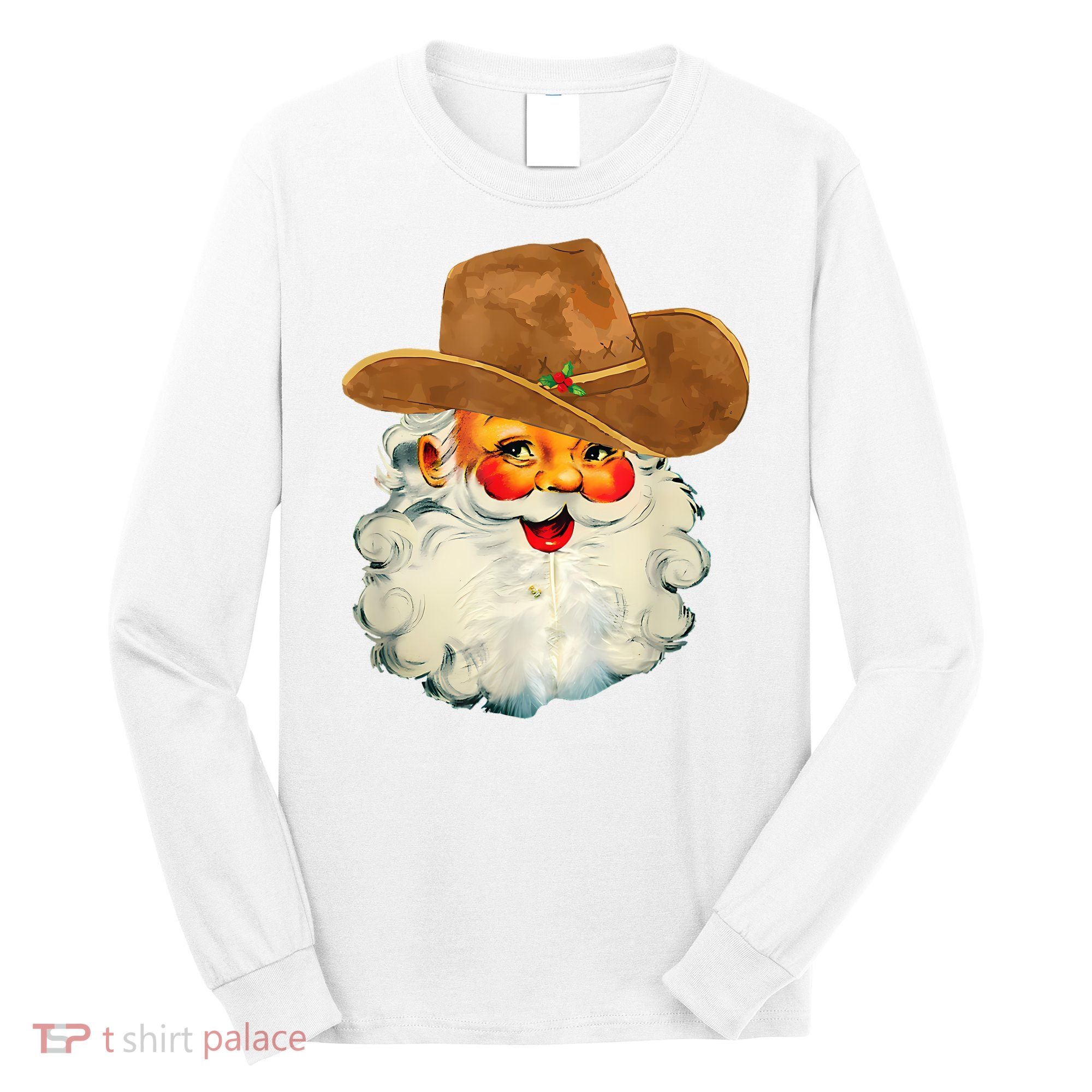 Santa Cowboy Western Christmas Xmas Holiday Pajamas Long Sleeve Shirt