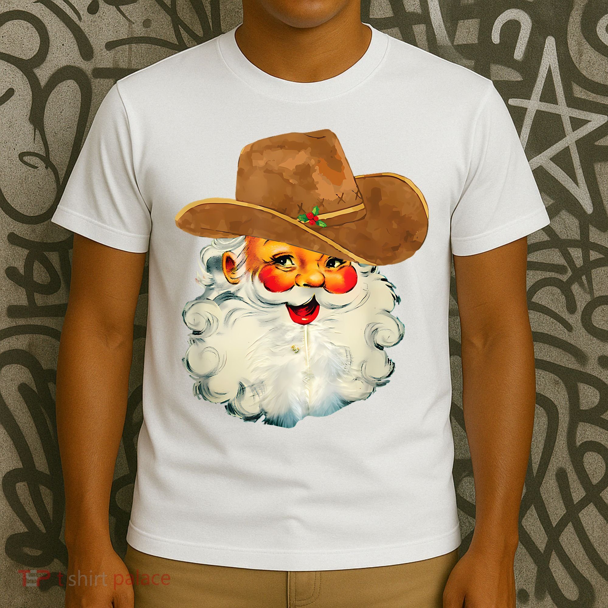 Santa Cowboy Western Christmas Xmas Holiday Pajamas T-Shirt