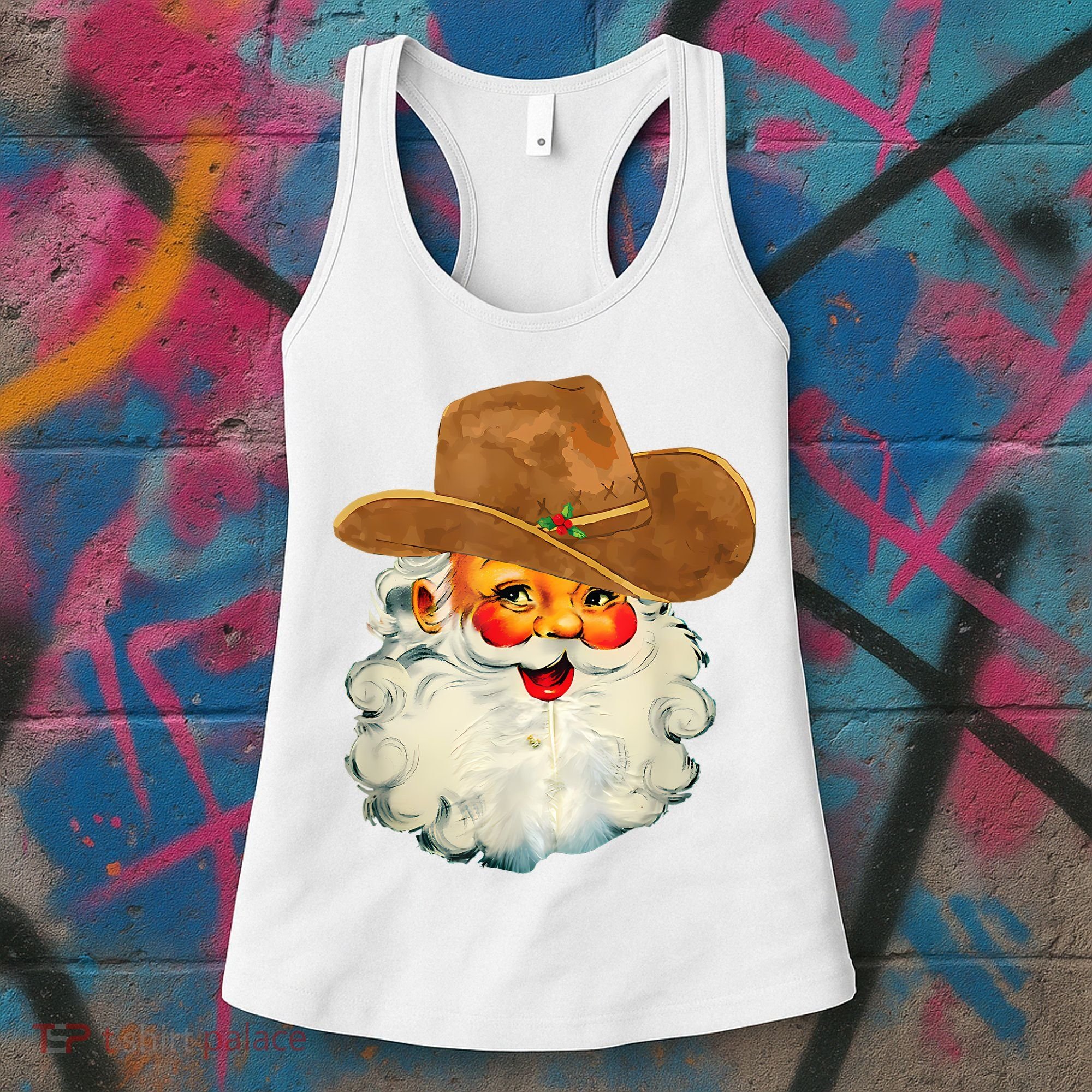 Santa Cowboy Western Christmas Xmas Holiday Pajamas Women's Tank Top