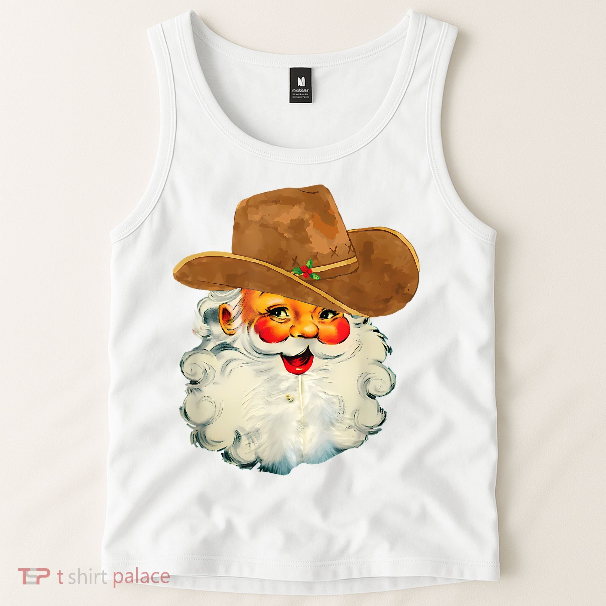 Santa Cowboy Western Christmas Xmas Holiday Pajamas Tank Top