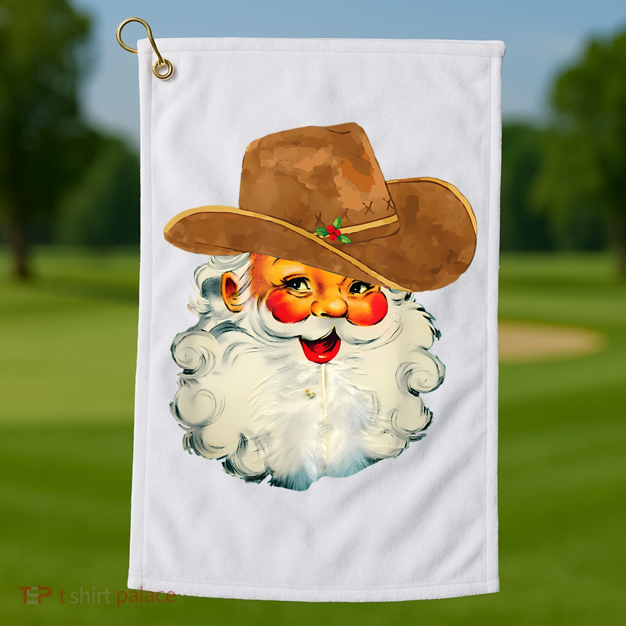 Santa Cowboy Western Christmas Xmas Holiday Pajamas Golf Towel