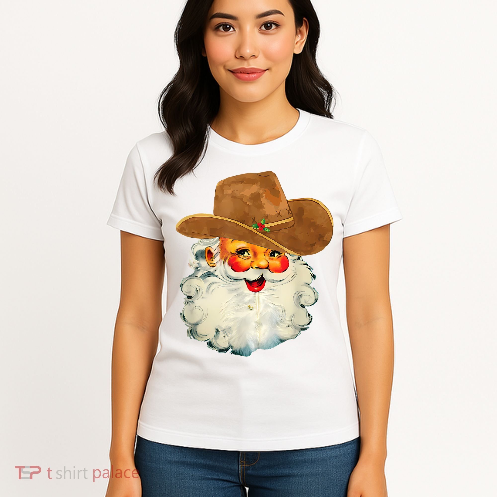Santa Cowboy Western Christmas Xmas Holiday Pajamas Women's T-Shirt