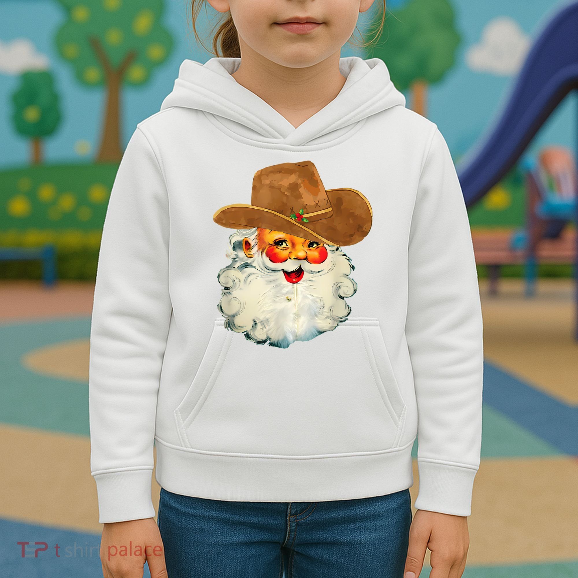 Santa Cowboy Western Christmas Xmas Holiday Pajamas Kids Hoodie