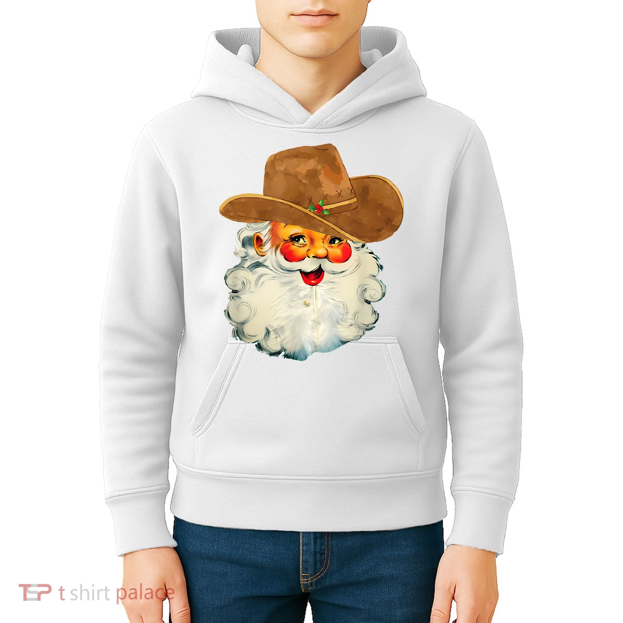 Santa Cowboy Western Christmas Xmas Holiday Pajamas Kids Hoodie